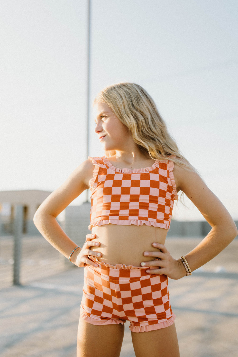 Stevie Ruffle Top- Orange Check