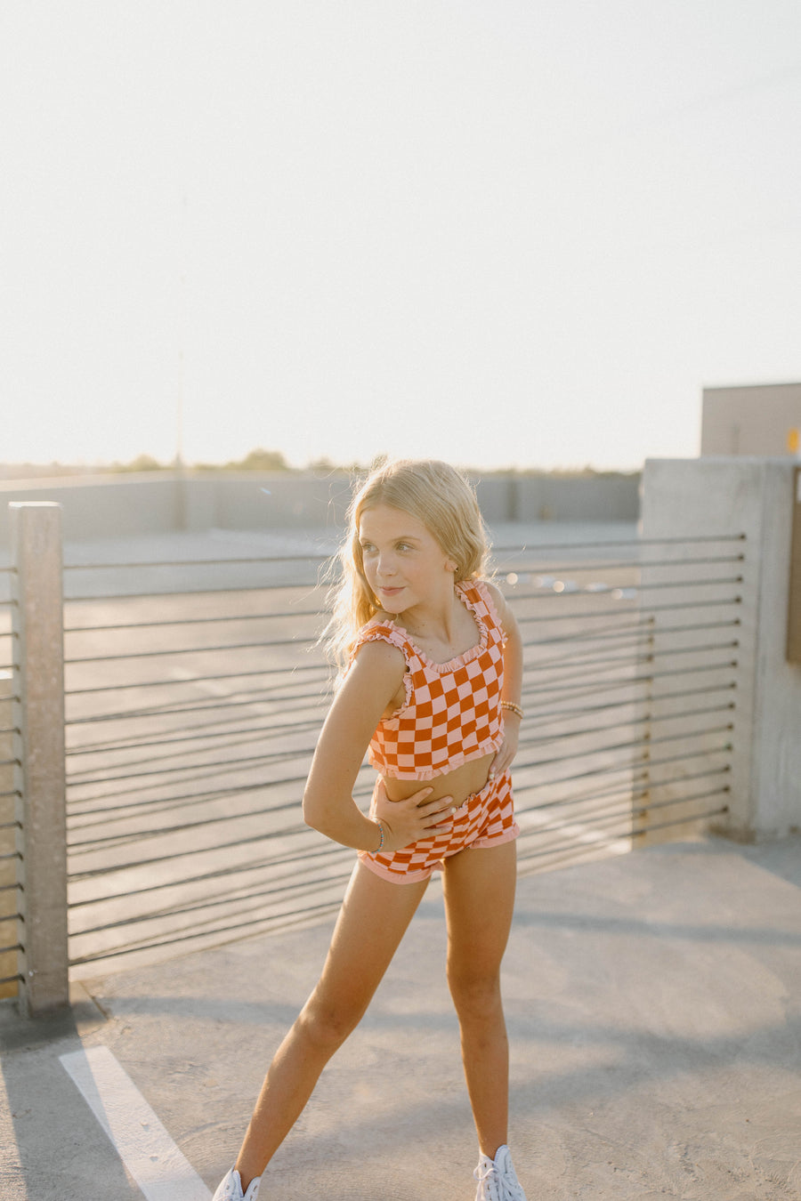 Stevie Ruffle Top- Orange Check