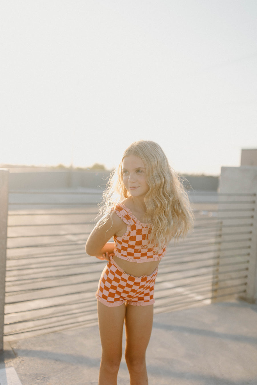 Stevie Ruffle Top- Orange Check