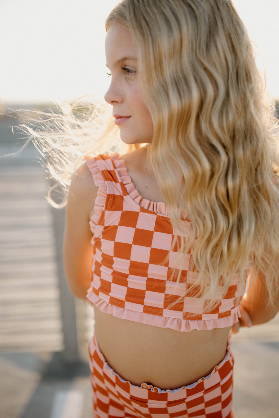 Stevie Ruffle Top- Orange Check