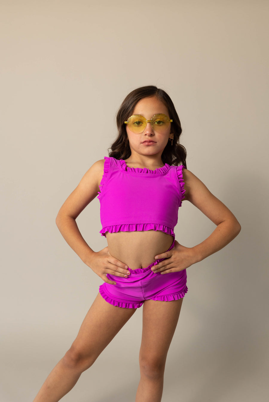 Stevie Ruffle Top- Neon Purple